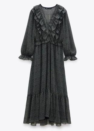 Zara платье макси сукня длинное шикарное шифоновое лёгкое полупрозрачное размер s новое4 фото