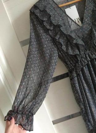 Zara платье макси сукня длинное шикарное шифоновое лёгкое полупрозрачное размер s новое5 фото