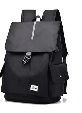 Чоловічий рюкзак liping lp-604 20-35l black з юсб портом, тканинний1 фото