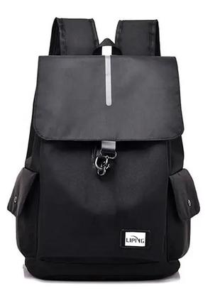 Чоловічий рюкзак liping lp-604 20-35l black з юсб портом, тканинний2 фото