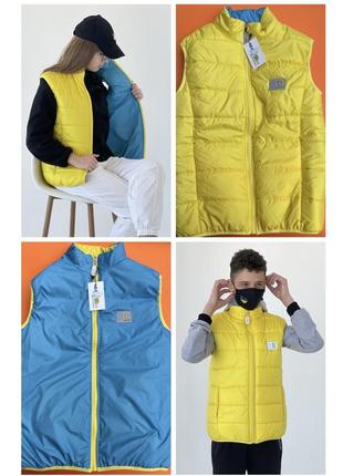 Жилетка двостороння легка та тепла. жилетка двухсторонняя жовто блакитна