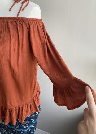 Романтичная блуза, женская натуральная, вискозная, летняя легкая блузка, майка, топ с открытые плечи5 фото