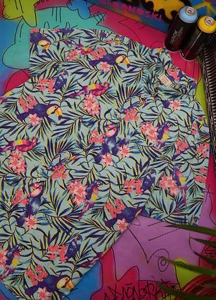 Подовжена гавайка тропічний принт листя,папуги