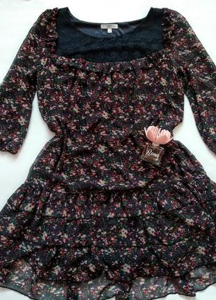 Шифоновое платье с оборками и кружевом от new look p.m принт цветы1 фото