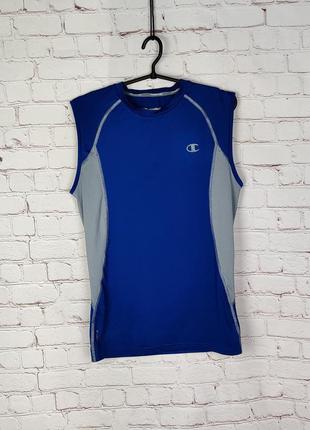 Компресійна чоловіча синя спортивна майка champion тренувальна спортивна