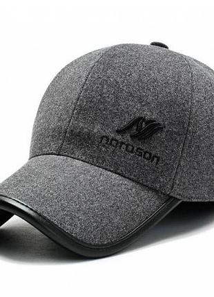Утепленная мужская бейсболка бренда narason серого цвета. артикул: 45-0525