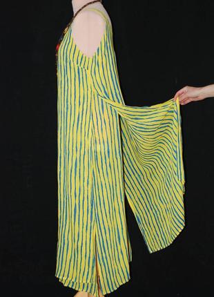 Длинный двойной сарафан  плаття платье жовто- блакитний в полоску полосатый9 фото