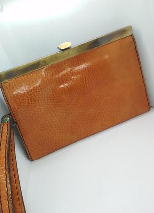 Винтажная сумка клатч north-bag finland из оранжеаой кожи с внутренним карманом на молнии.3 фото