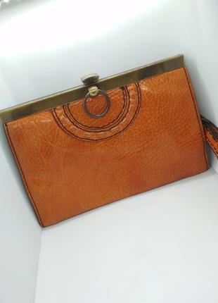Винтажная сумка клатч north-bag finland из оранжеаой кожи с внутренним карманом на молнии.