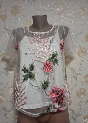 Блуза футболка шифон с нашивкой