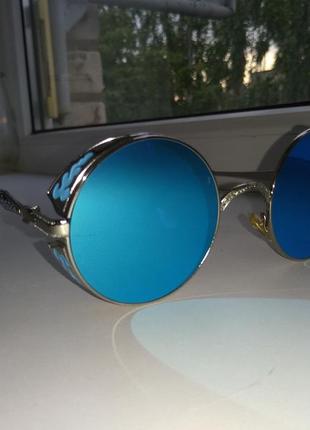 Круглые солнцезащитные зеркальные очки с шорами3 фото