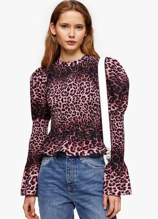 1+1=3 стильная хлопковая леопардовая блуза на резинках