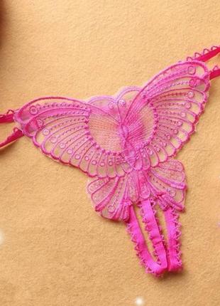 Трусики с бабочкой и разрезом малиновые - размер универсальный, (на резинке, тянутся)