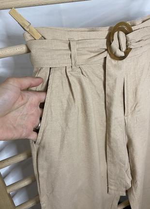 Базові літні брюки з високою талією , брюки льон , бежеві штани, штани мом4 фото
