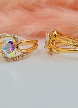 Кільце з великим перламутровим каменем і камінцями xuping 18k, розмір 16.