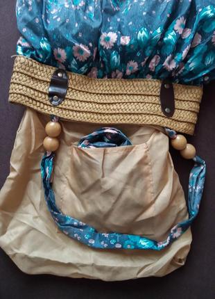 Жіноча текстильна сумка шопер у квіточку літня тканинна пляжна сумочка на літо плетена соломка бант10 фото