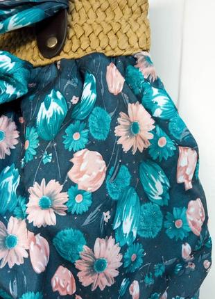 Женская текстильная сумка шопер в цветочек летняя тканевая пляжная сумочка на лето плетёная соломка3 фото