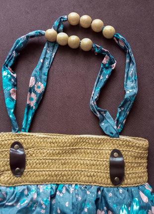 Жіноча текстильна сумка шопер у квіточку літня тканинна пляжна сумочка на літо плетена соломка бант9 фото