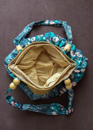 Жіноча текстильна сумка шопер у квіточку літня тканинна пляжна сумочка на літо плетена соломка бант7 фото
