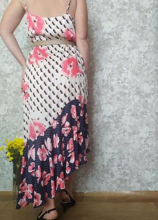 Шикарна  сатинова асиметрична сукня в принт в стилі lingerie на тонких брительках розмір xl xxl з лімітованої колекції m&s10 фото