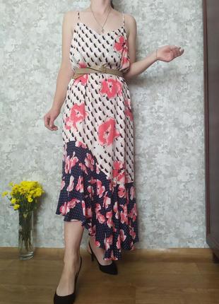 Шикарна  сатинова асиметрична сукня в принт в стилі lingerie на тонких брительках розмір xl xxl з лімітованої колекції m&s8 фото