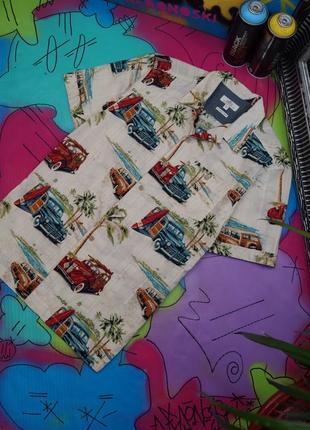 Гавайка тропічний принт пальми,ретро авто,пляж