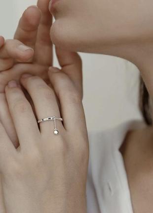 Кольцо серебряное женское с цепочкой short ball
