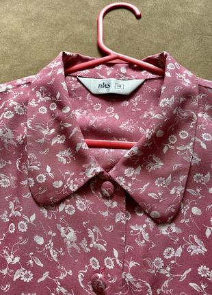 Блузка-сорочка в квітковий принт натуральна тканина від bhs, блузка в цветочный принт вискоза8 фото