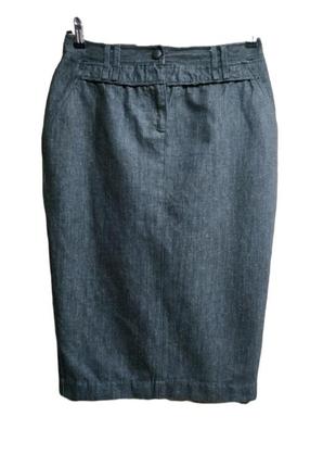 Крутая мерцающая джинсовая юбка с отстегивающейся баской / эксклюзив