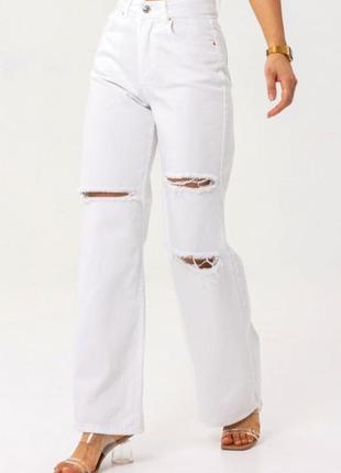 Джинсы женские, белые, рваные, с разрезами, джинсы-трубы,1 фото