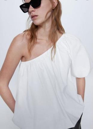 Белоснежная  воздушная поплиновая блуза блузка топ поплин zara2 фото