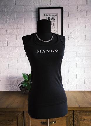 Майка топ чорна mango  лого бренд трикотаж 🥭,xs,s,36,38