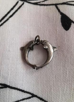 Срібний вінтажний кулончик закохані дельфіни2 фото