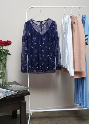 Блузка в сіточку / ажурна блузка в квітчастий принт1 фото