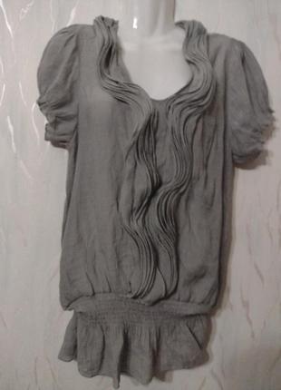 Натуральный  красивый блузон с воланом на резинке по талии из ткани типа "марлевка"