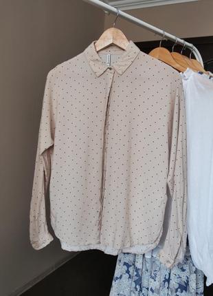 Бежева сорочка в горошок із віскози2 фото