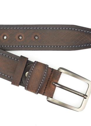 Ремень мужской кожаный под джинсы коричневый sf-4011 (130 см)5 фото