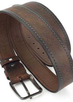 Ремень мужской кожаный под джинсы коричневый sf-4011 (130 см)6 фото