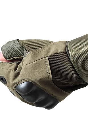 Тактичні оливкові рукавички без пальців з твердими кісточками8 фото
