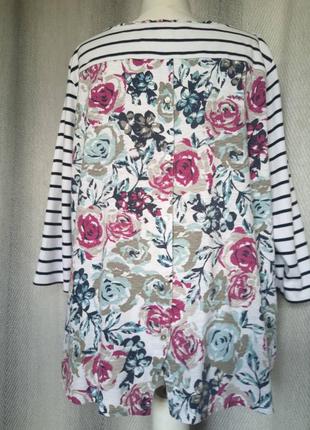 100% коттон женский лонгслив, кофта, футболка, блуза, блузка батал мелкий цветок, полоска1 фото
