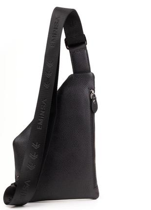 Мужская кожаная сумка слинг eminsa 6226-18-1 черная2 фото