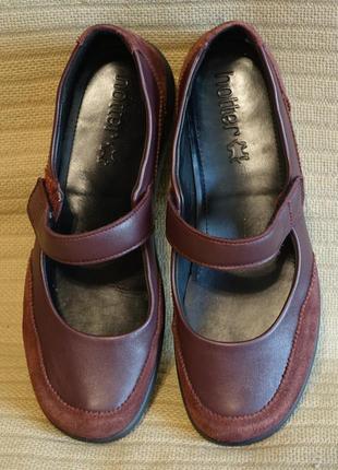 Хорошенькие бордовые комбинированные кожаные туфельки мокасинного стиля hotter англия. 7 1/2 р.3 фото