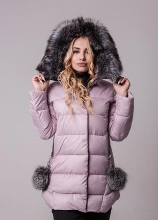 Зимова жіноча куртка з натуральним хутром chanevia 81701 розмір xl