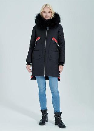Зимняя женская черная куртка парка c натуральным мехом zlly 92016