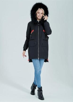 Зимняя женская черная куртка парка c натуральным мехом zlly 920166 фото