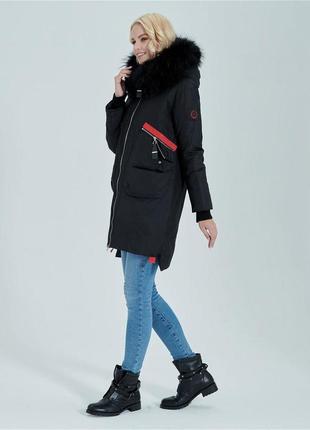 Зимняя женская черная куртка парка c натуральным мехом zlly 920165 фото