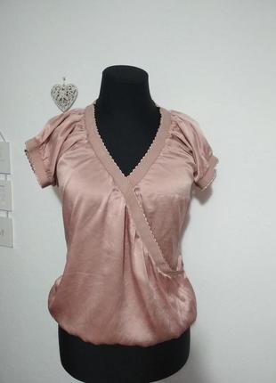 Фирменная натуральная шелковая пудровая блузка на запах 100% шёлк !!!3 фото