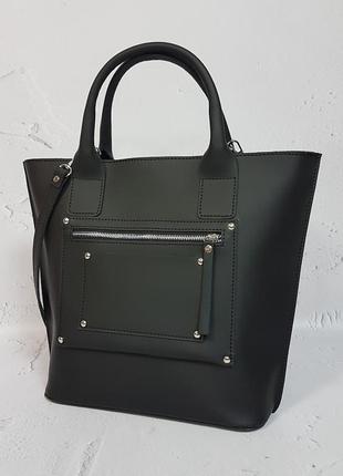 Деловая женская сумка из натуральной кожи, черная матовая