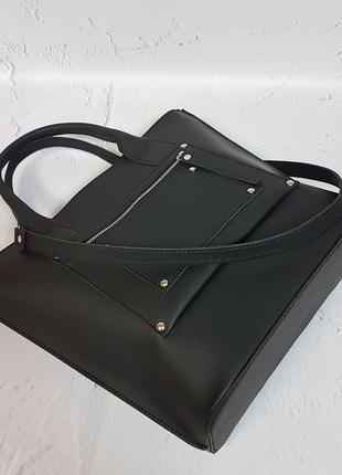 Деловая женская сумка из натуральной кожи, черная матовая3 фото