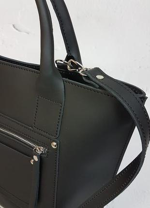 Деловая женская сумка из натуральной кожи, черная матовая5 фото